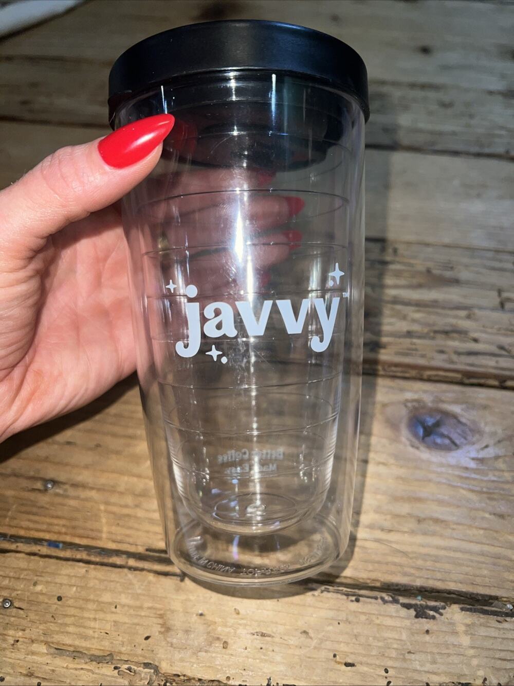 Javy Double Wall Clear Travel Tumbler with Black Lid 14 oz